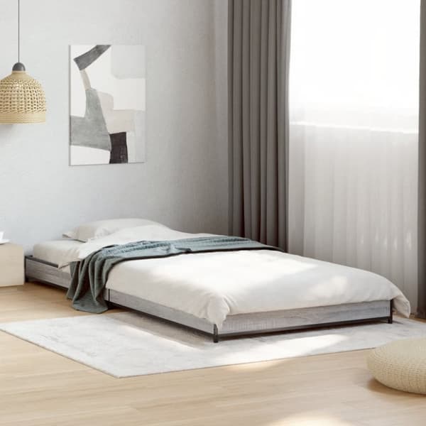 vidaXL Sängynrunko harmaa Sonoma 90x190 cm tekninen puu ja metalli
