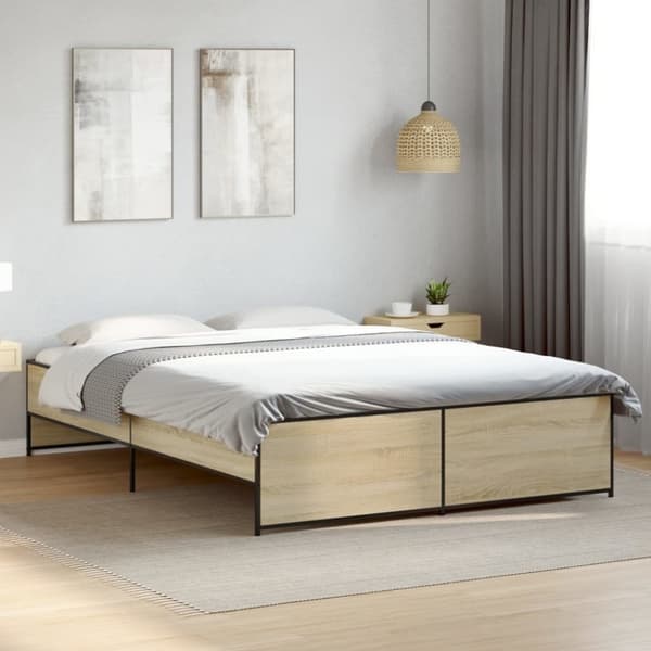 vidaXL Sengeramme sonoma eik 150x200 cm konstruert tre og metall