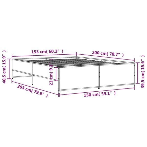 vidaXL Sengeramme røkt eik 150x200 cm konstruert tre og metall