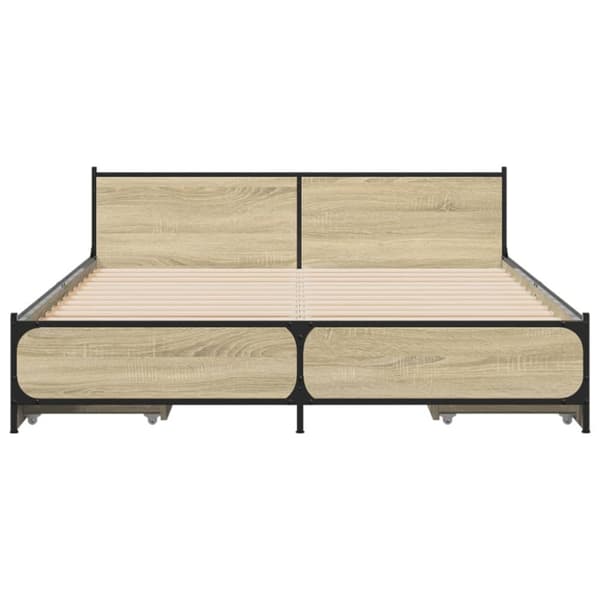vidaXL Sängynrunko laatikoilla Sonoma-tammi 135x190 cm tekninen puu