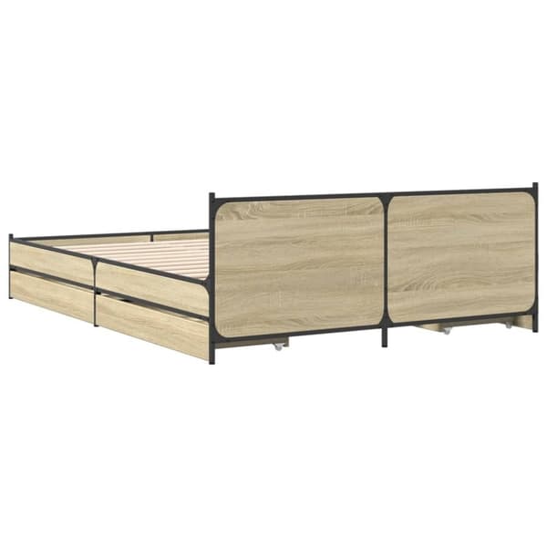 vidaXL Sängynrunko laatikoilla Sonoma-tammi 135x190 cm tekninen puu
