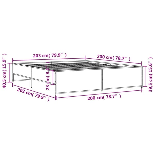 vidaXL sengeramme 200x200 cm konstrueret træ og metal brun egetræ