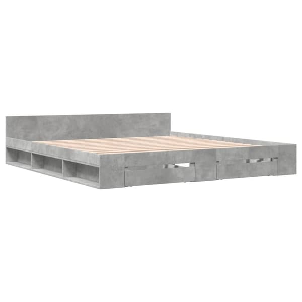 vidaXL Sängynrunko laatikoilla betoninharmaa 200x200 cm tekninen puu