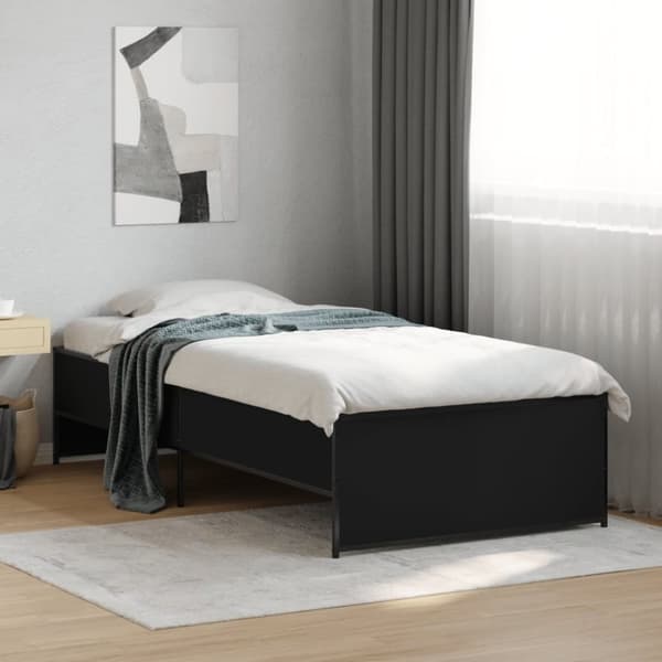 vidaXL sengeramme 75x190 cm konstrueret træ og metal sort