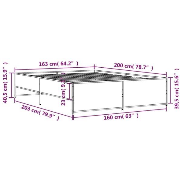 vidaXL sengestel 160x200 cm konstrueret træ og metal brun egetræ