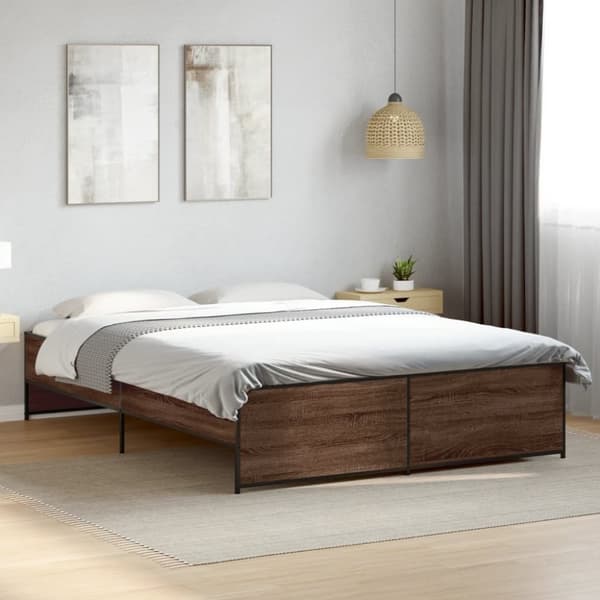vidaXL sengestel 160x200 cm konstrueret træ og metal brun egetræ