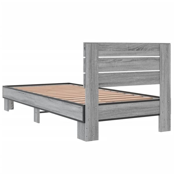 vidaXL sengeramme 90x200 cm konstrueret træ og metal grå sonoma-eg