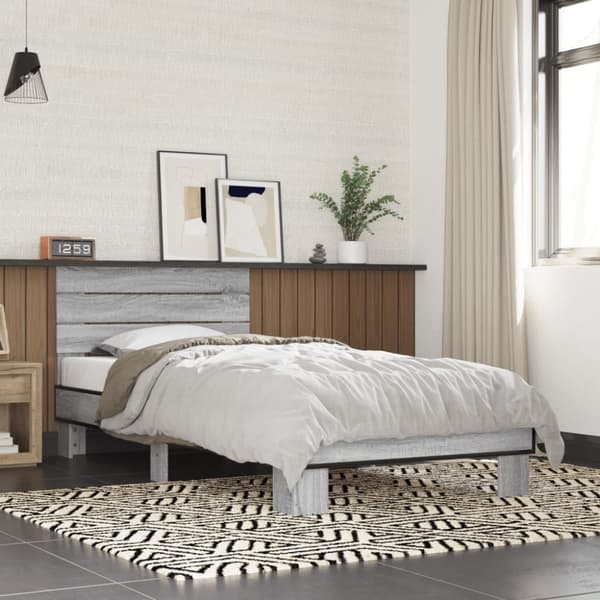 vidaXL sengeramme 90x200 cm konstrueret træ og metal grå sonoma-eg