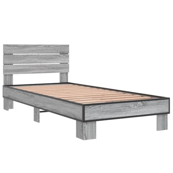 vidaXL sengeramme 90x200 cm konstrueret træ og metal grå sonoma-eg