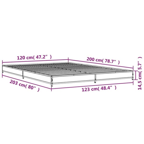 vidaXL sengestel 120x200 cm konstrueret træ og metal sonoma-eg