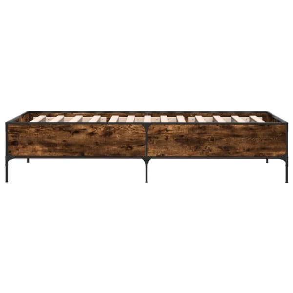 vidaXL Sengeramme røkt eik 100x200 cm konstruert tre og metall