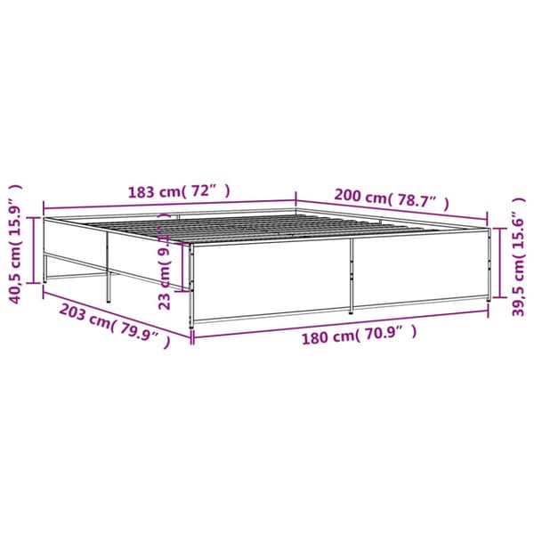 vidaXL sengestel 180x200 cm konstrueret træ og metal brun egetræ