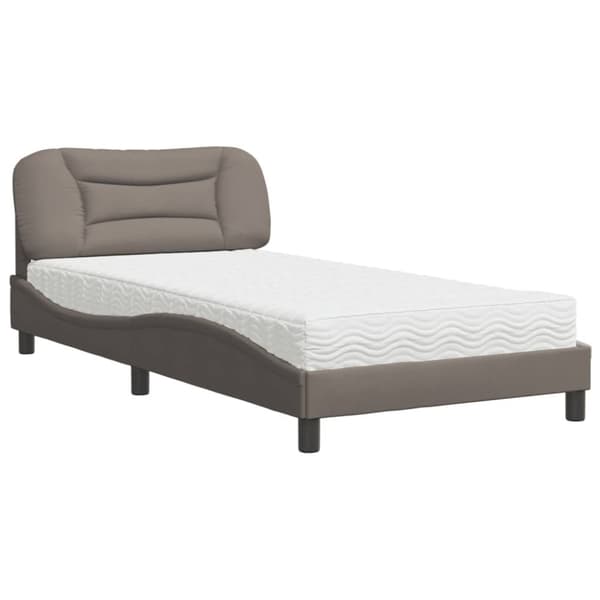 vidaXL seng med madras 100x200 cm stof gråbrun