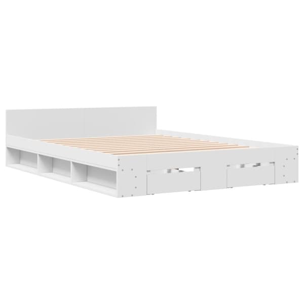 vidaXL Sengeramme med skuffer hvit 160x200 cm konstruert tre