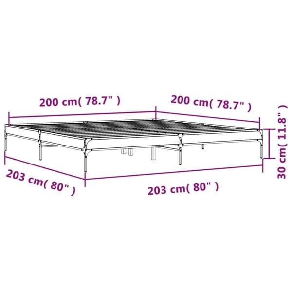 vidaXL sengeramme 200x200 cm konstrueret træ og metal brun egetræ