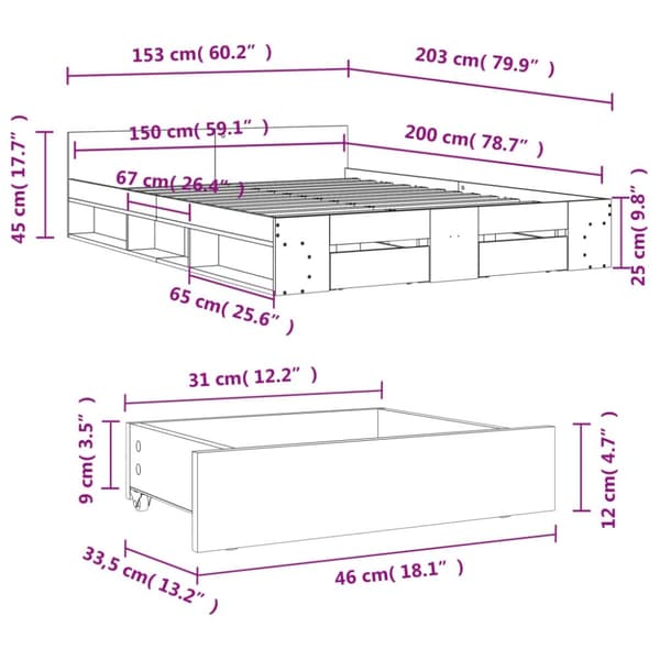 vidaXL sengeramme med skuffer 150x200 cm konstrueret træ hvid