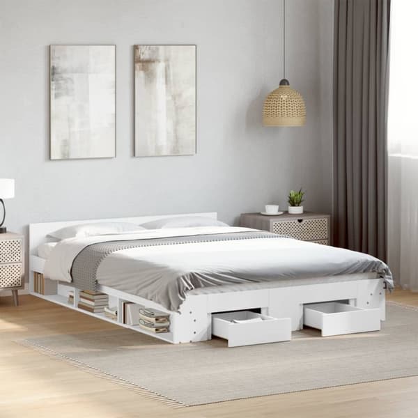 vidaXL sengeramme med skuffer 150x200 cm konstrueret træ hvid