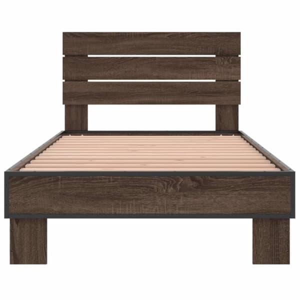 vidaXL Sängynrunko ruskea tammi 90x200 cm tekninen puu ja metalli
