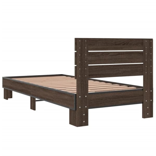 vidaXL Sängynrunko ruskea tammi 90x200 cm tekninen puu ja metalli