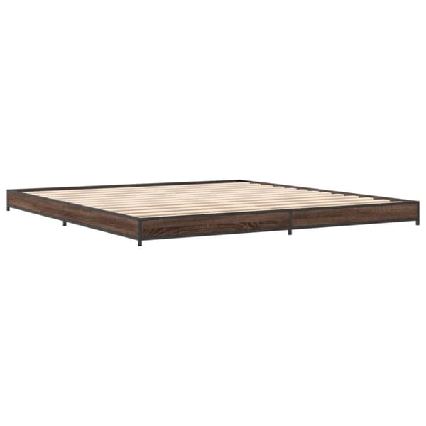 vidaXL sengeramme 200x200 cm konstrueret træ og metal brun egetræ