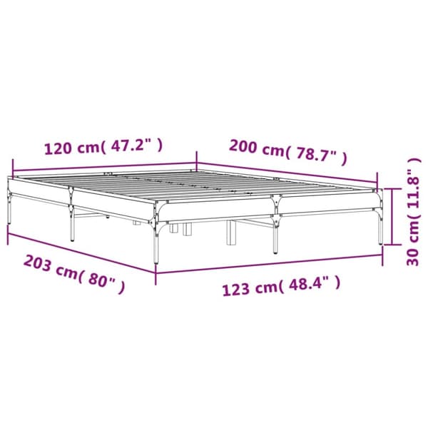 vidaXL Sengeramme røkt eik 120x200 cm konstruert tre og metall