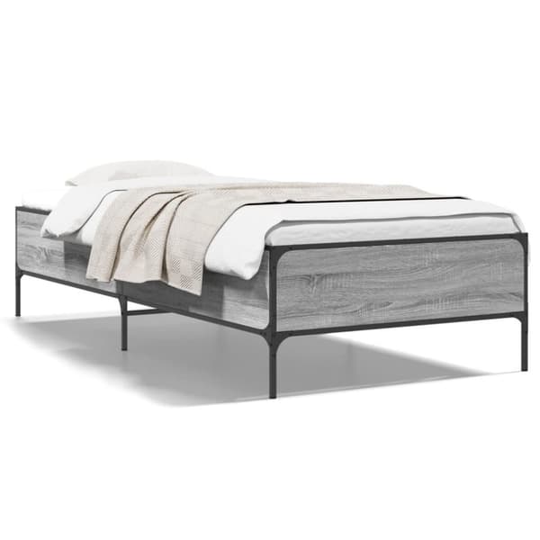 vidaXL Sengeramme grå sonoma 90x200 cm konstruert tre og metall