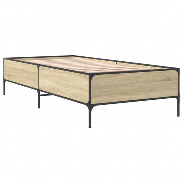 vidaXL Sängynrunko Sonoma tammi 100x200 cm tekninen puu ja metalli