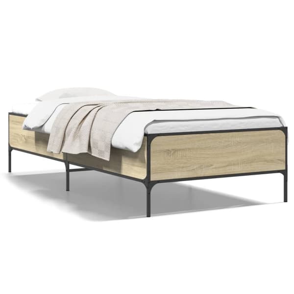 vidaXL Sängynrunko Sonoma tammi 100x200 cm tekninen puu ja metalli