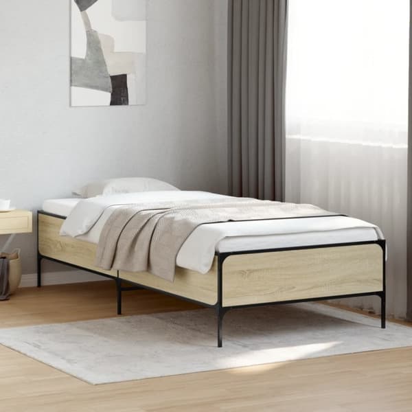 vidaXL Sängynrunko Sonoma tammi 100x200 cm tekninen puu ja metalli