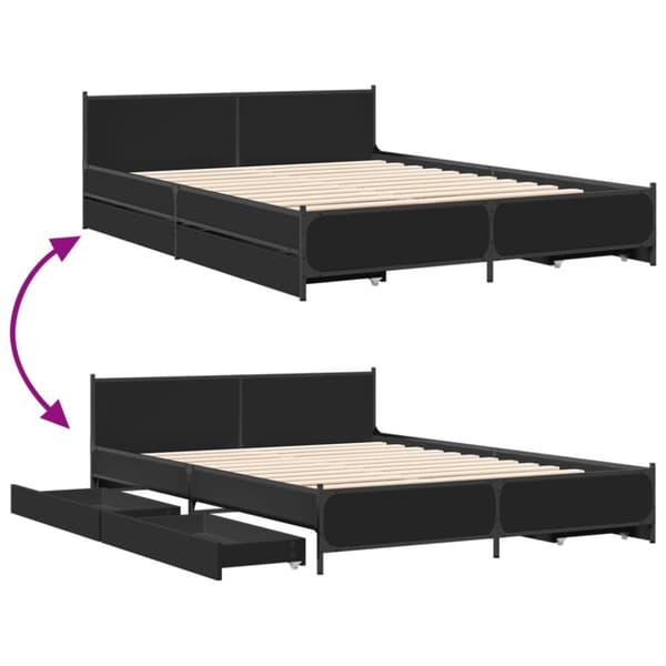 vidaXL sengeramme med skuffer 135x190 cm konstrueret træ sort
