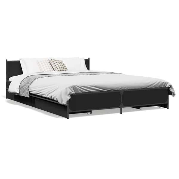 vidaXL sengeramme med skuffer 135x190 cm konstrueret træ sort