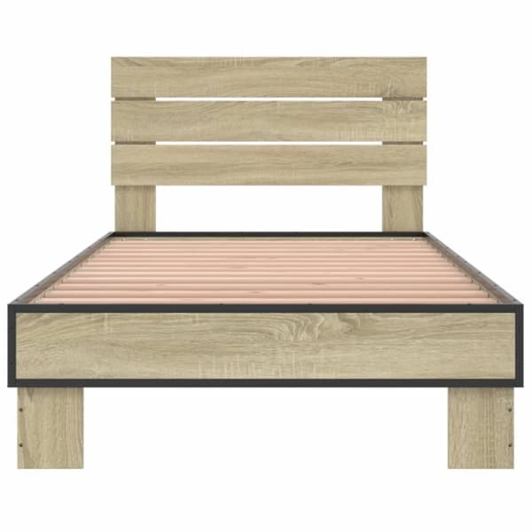 vidaXL Sängynrunko Sonoma tammi 100x200 cm tekninen puu ja metalli