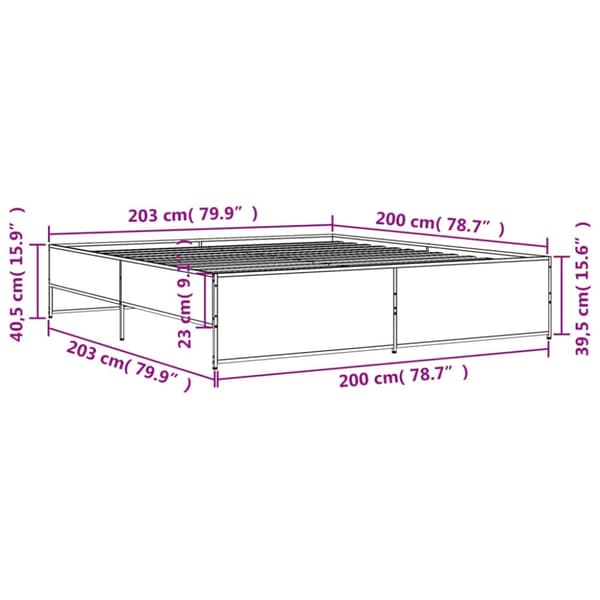 vidaXL Sängynrunko Sonoma-tammi 200x200 cm tekninen puu ja metalli