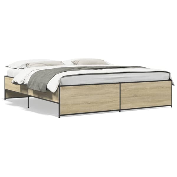 vidaXL Sängynrunko Sonoma-tammi 200x200 cm tekninen puu ja metalli