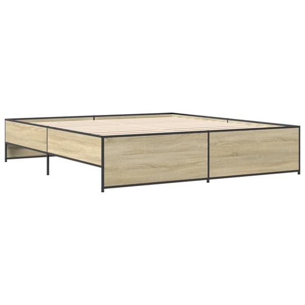 vidaXL Sängynrunko Sonoma-tammi 200x200 cm tekninen puu ja metalli