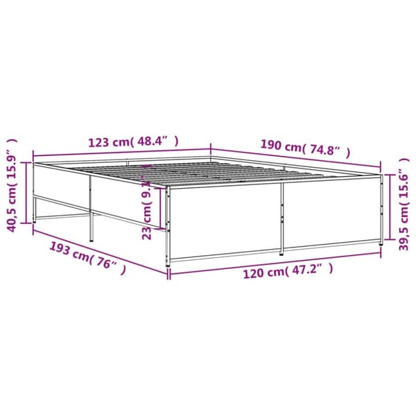 vidaXL Sengeramme brun eik 120x190 cm konstruert tre og metall