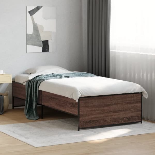 vidaXL Sengeramme brun eik 75x190 cm konstruert tre og metall