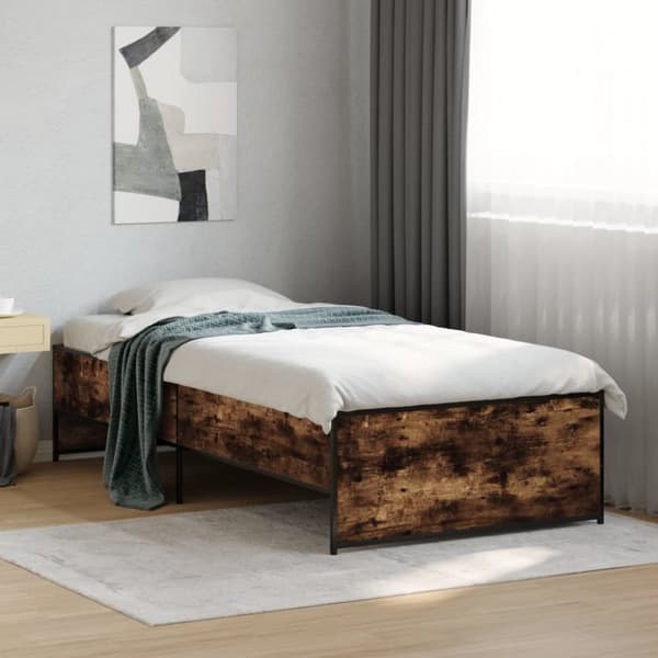 vidaXL sengeramme 90x200 cm konstrueret træ og metal røget eg