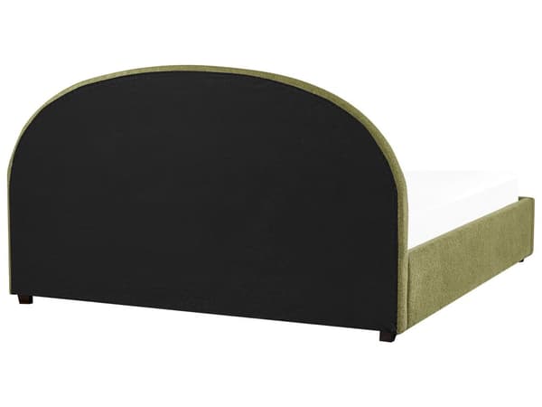Dobbeltseng med oppbevaring Olivengrønn Bouclé 180 x 200 cm Halvrund sengegavl Minimalistisk og retro stil Sengeramme Soverom