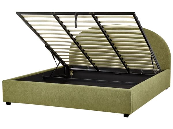 Dobbeltseng med oppbevaring Olivengrønn Bouclé 180 x 200 cm Halvrund sengegavl Minimalistisk og retro stil Sengeramme Soverom