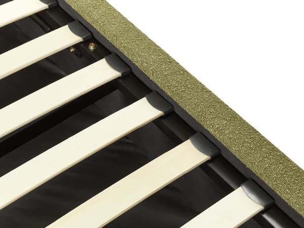 Dobbeltseng med oppbevaring Olivengrønn Bouclé 180 x 200 cm Halvrund sengegavl Minimalistisk og retro stil Sengeramme Soverom