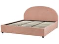 Miniatyrbilde 5 av 11: Dobbeltseng med oppbevaring Pastellrosa Bouclé 180 x 200 cm Halvrund sengegavl Minimalistisk og retro stil Sengeramme Soverom