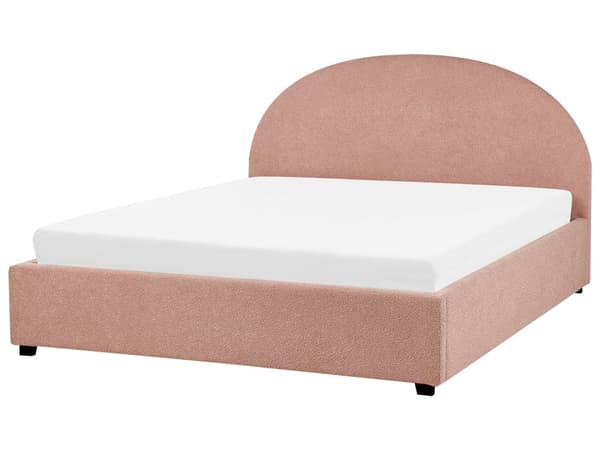Dobbeltseng med oppbevaring Pastellrosa Bouclé 180 x 200 cm Halvrund sengegavl Minimalistisk og retro stil Sengeramme Soverom