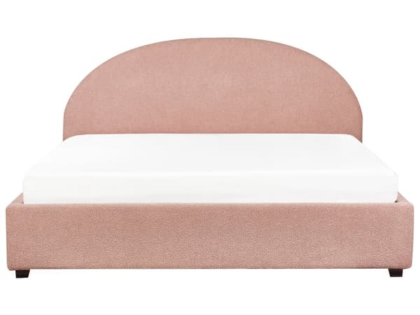 Dobbeltseng med oppbevaring Pastellrosa Bouclé 180 x 200 cm Halvrund sengegavl Minimalistisk og retro stil Sengeramme Soverom
