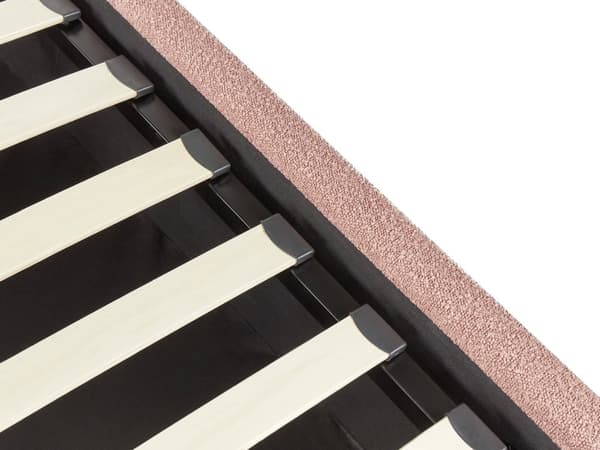 Dobbeltseng med oppbevaring Pastellrosa Bouclé 160 x 200 cm Halvrund sengegavl Minimalistisk og retro stil Sengeramme Soverom