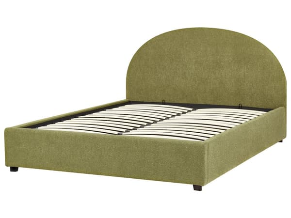 Parisänky oliivinvihreä bukleekangas verhoiltu 160 x 200 cm sälepohja säilytystilalla kaareva pääty retro