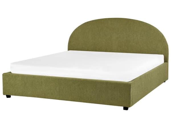 Parisänky oliivinvihreä bukleekangas verhoiltu 180 x 200 cm sälepohja säilytystilalla kaareva pääty retro