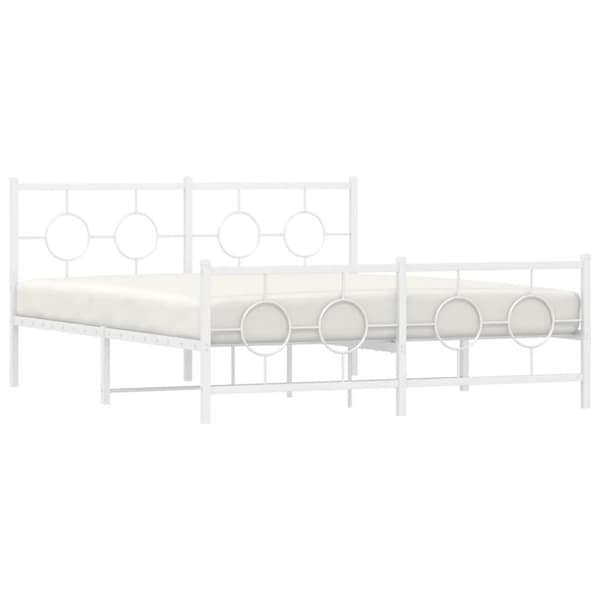 vidaXL Sängram med huvudgavel och fotgavel vit metall 150x200 cm
