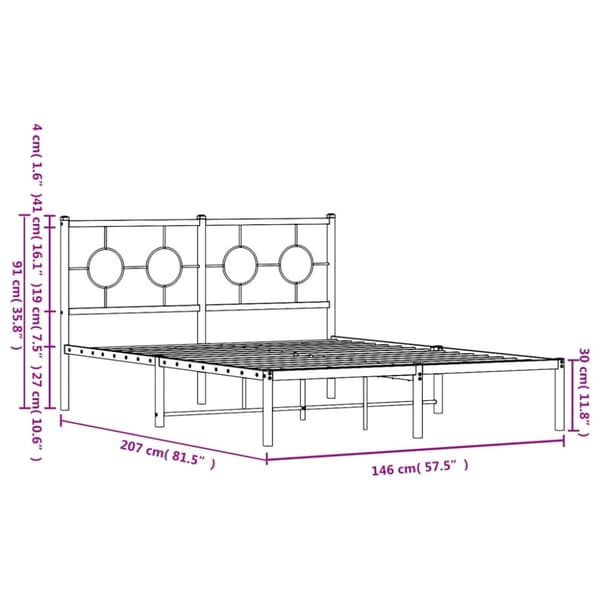 vidaXL sengeramme med sengegavl 140x200 cm metal hvid
