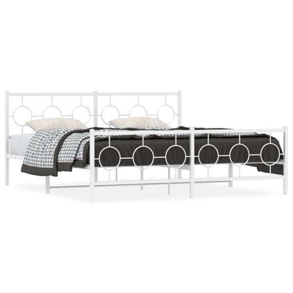 vidaXL sengeramme med sengegavl og fodgærde 180x200 cm metal hvid